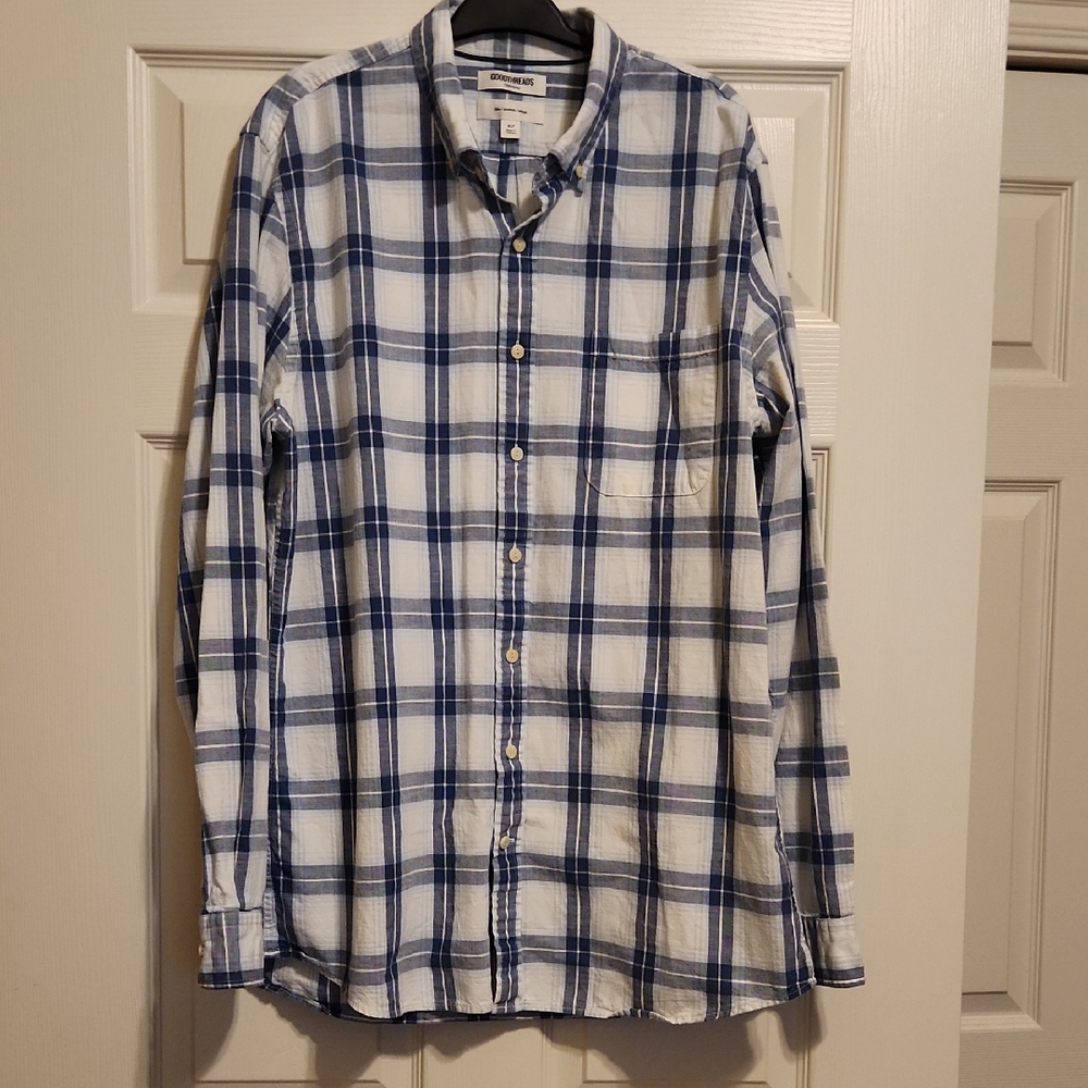 Goodthreads Chambray Slim XLT Plaid Button-down Long-sleeve Shirt